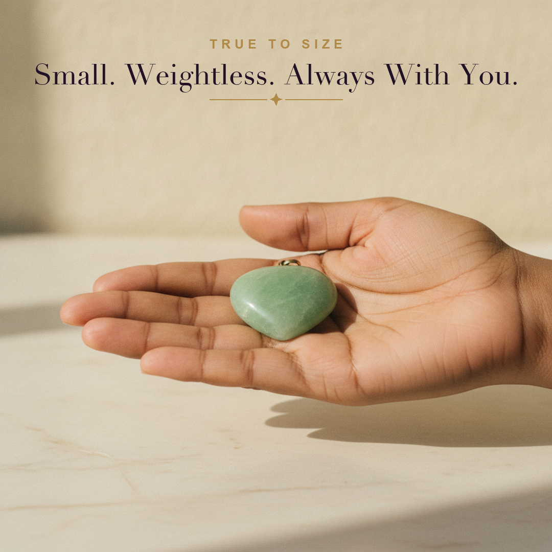 Green Aventurine Heart Pendant — size in hand