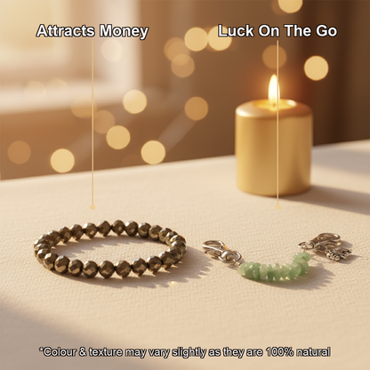 Lucky Carry Combo (Pyrite Bracelet + Green Aventurine Keychain) (Lab Certified)
