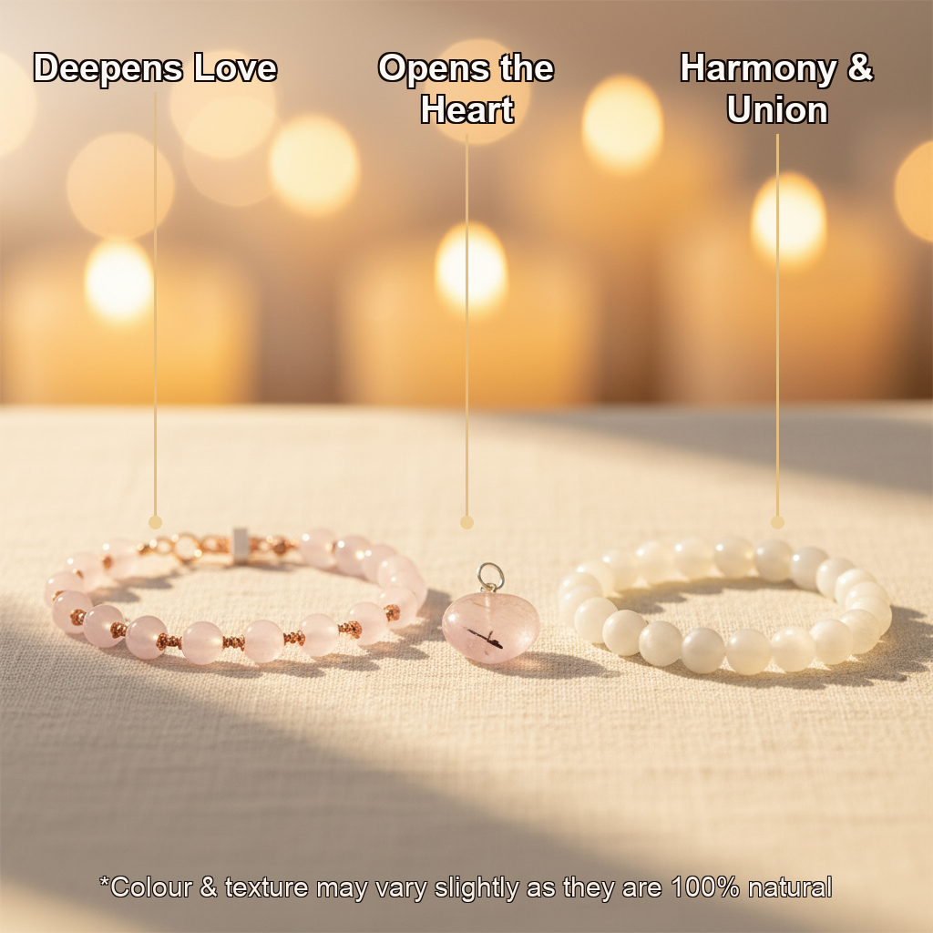 Prem Bandhan Combo (Rose Quartz Bracelet + Heart Pendant + Moonstone) (Lab Certified)