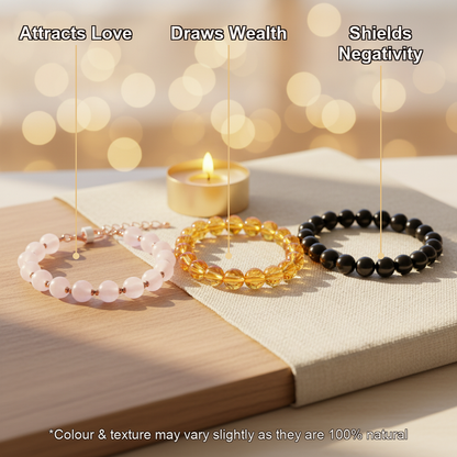 Sampoorna Trio Combo (Rose Quartz + Citrine + Black Tourmaline)