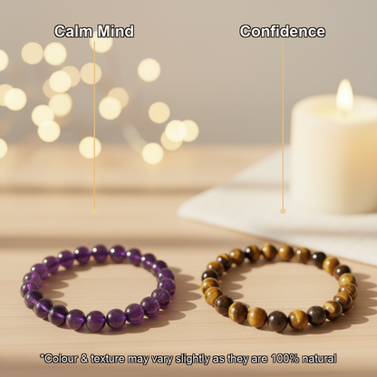 Aura Starter Duo (Amethyst + Tiger Eye Bracelet) (Lab Certified)