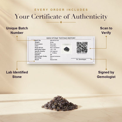 Jal Pravah Iolite - certificate of authenticity
