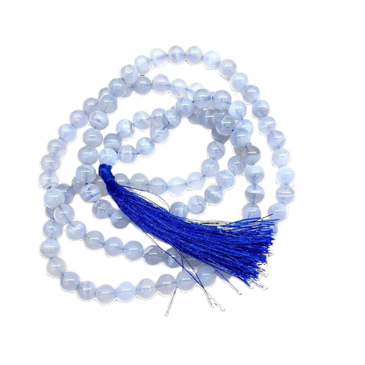 Aura Blue Lace Agate Jap Mala (108 Beads, Energised)