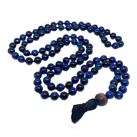 Aura Blue Tiger's Eye Jap Mala (108 Beads, Energised)