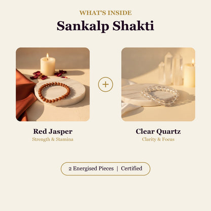 Sankalp Shakti Combo (Red Jasper + Clear Quartz Bracelet) (Lab Certified)