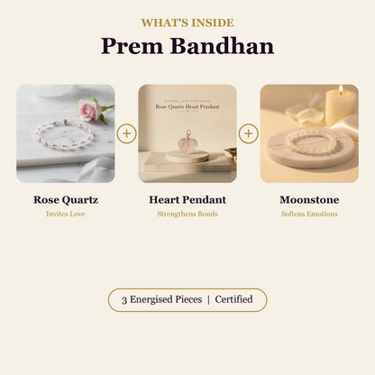 Prem Bandhan Combo (Rose Quartz Bracelet + Heart Pendant + Moonstone) (Lab Certified)
