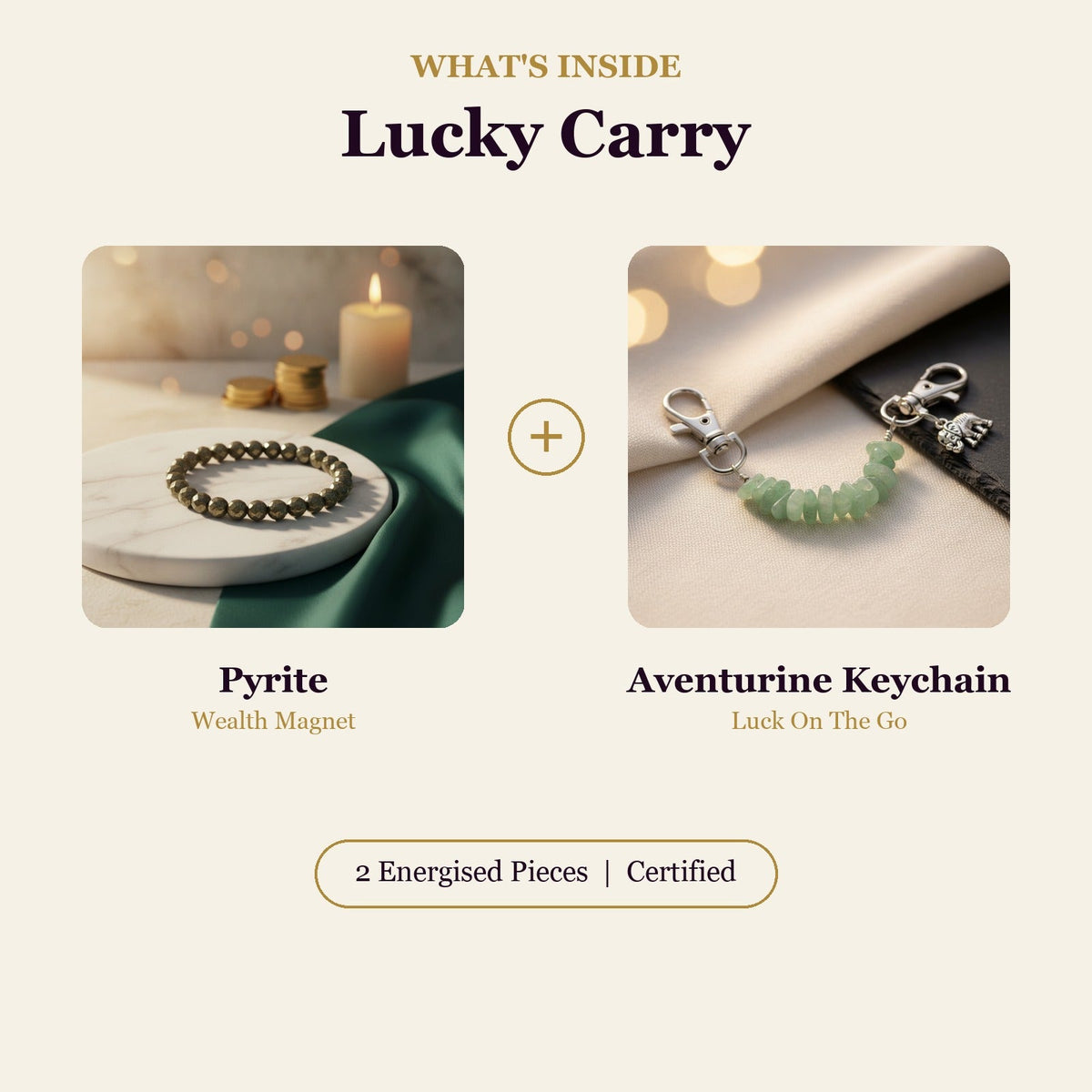 Lucky Carry Combo (Pyrite Bracelet + Green Aventurine Keychain) (Lab Certified)