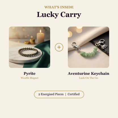 Lucky Carry Combo (Pyrite Bracelet + Green Aventurine Keychain) (Lab Certified)