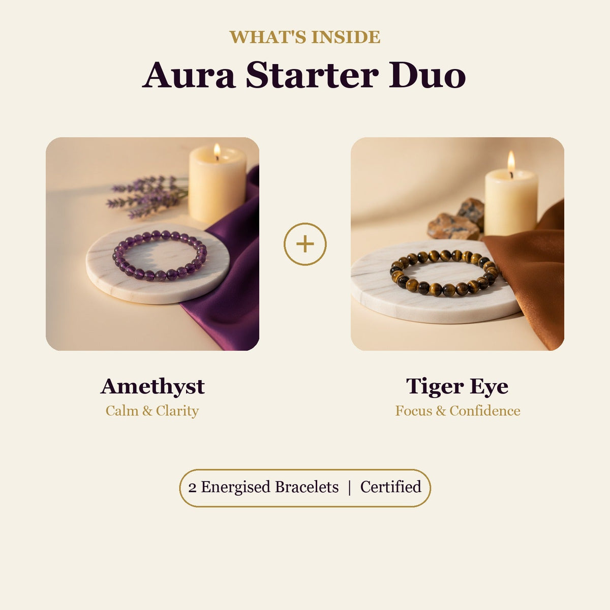 Aura Starter Duo (Amethyst + Tiger Eye Bracelet) (Lab Certified)