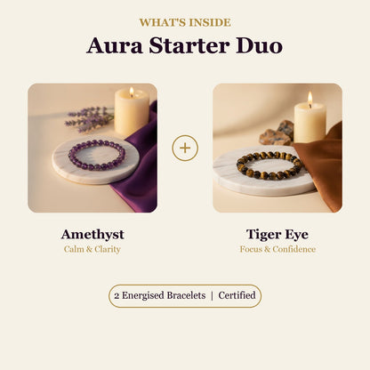 Aura Starter Duo (Amethyst + Tiger Eye Bracelet) (Lab Certified)