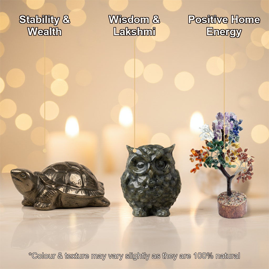 Griha Vastu Combo (Pyrite Turtle + Pyrite Owl + 7 Chakra Tree)