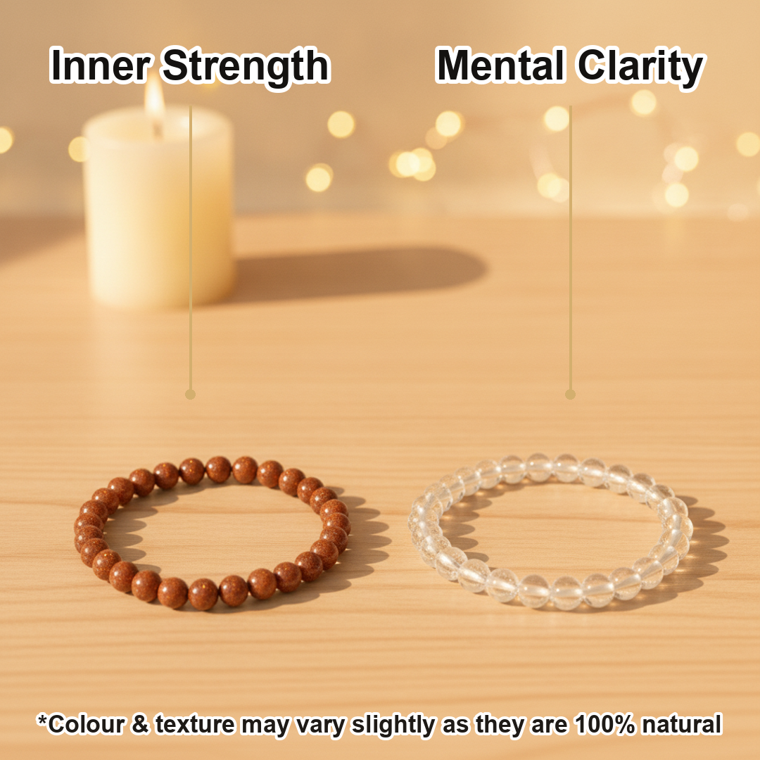 Sankalp Shakti Combo (Red Jasper + Clear Quartz Bracelet) (Lab Certified)