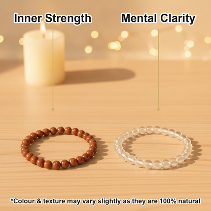 Sankalp Shakti Combo (Red Jasper + Clear Quartz Bracelet) (Lab Certified)