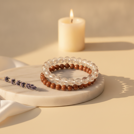 Sankalp Shakti Combo (Red Jasper + Clear Quartz Bracelet) (Lab Certified)