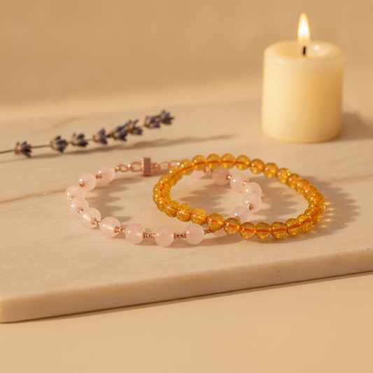 Love & Laxmi Combo (Rose Quartz Bracelet + Citrine Bracelet) (Lab Certified)