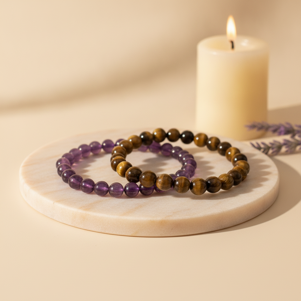 Aura Starter Duo (Amethyst + Tiger Eye Bracelet) (Lab Certified)
