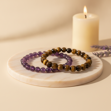 Aura Starter Duo (Amethyst + Tiger Eye Bracelet) (Lab Certified)