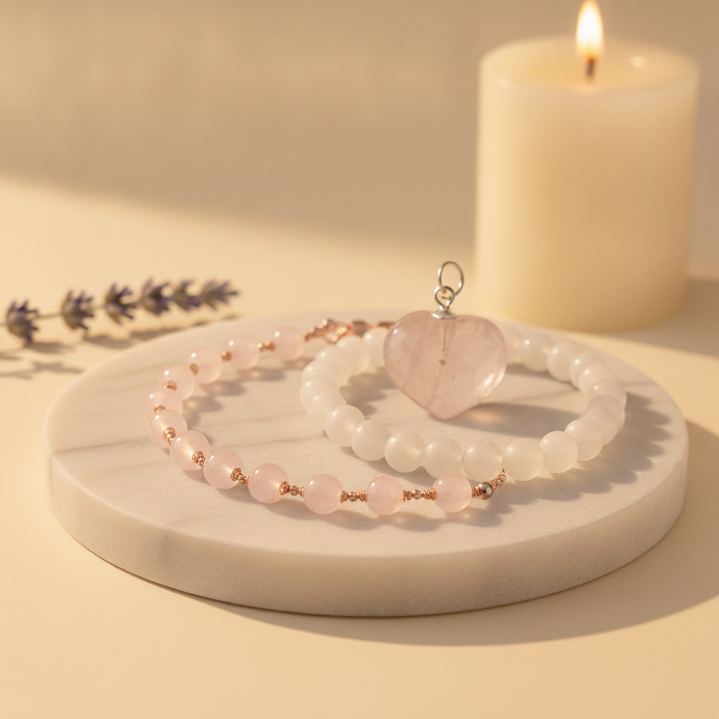 Prem Bandhan Combo (Rose Quartz Bracelet + Heart Pendant + Moonstone) (Lab Certified)