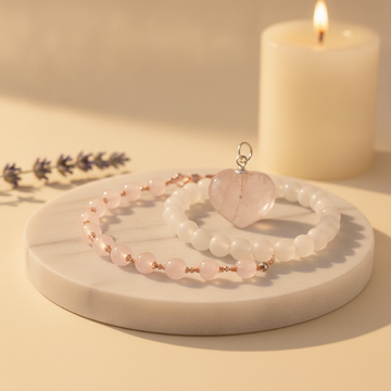 Eternal Love Combo (Rose Quartz Bracelet + Heart Pendant + Moonstone) (Lab Certified)