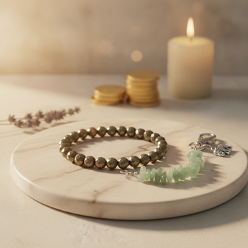 Prosperity Pocket Combo (Pyrite Bracelet + Green Aventurine Keychain) (Lab Certified)