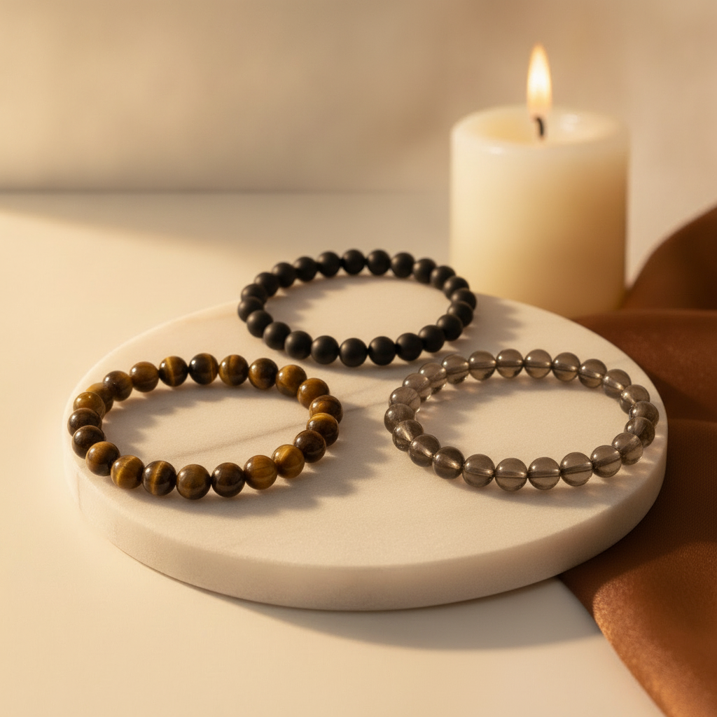 Aura Shield Trio (Black Tourmaline + Tiger Eye + Smoky Quartz)
