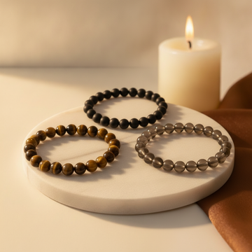 Aura Shield Trio (Black Tourmaline + Tiger Eye + Smoky Quartz)