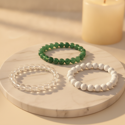 Beginner's Luck Trio (Green Aventurine + Clear Quartz + Howlite)