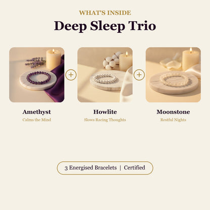 Deep Sleep Trio (Amethyst + Howlite + Moonstone)