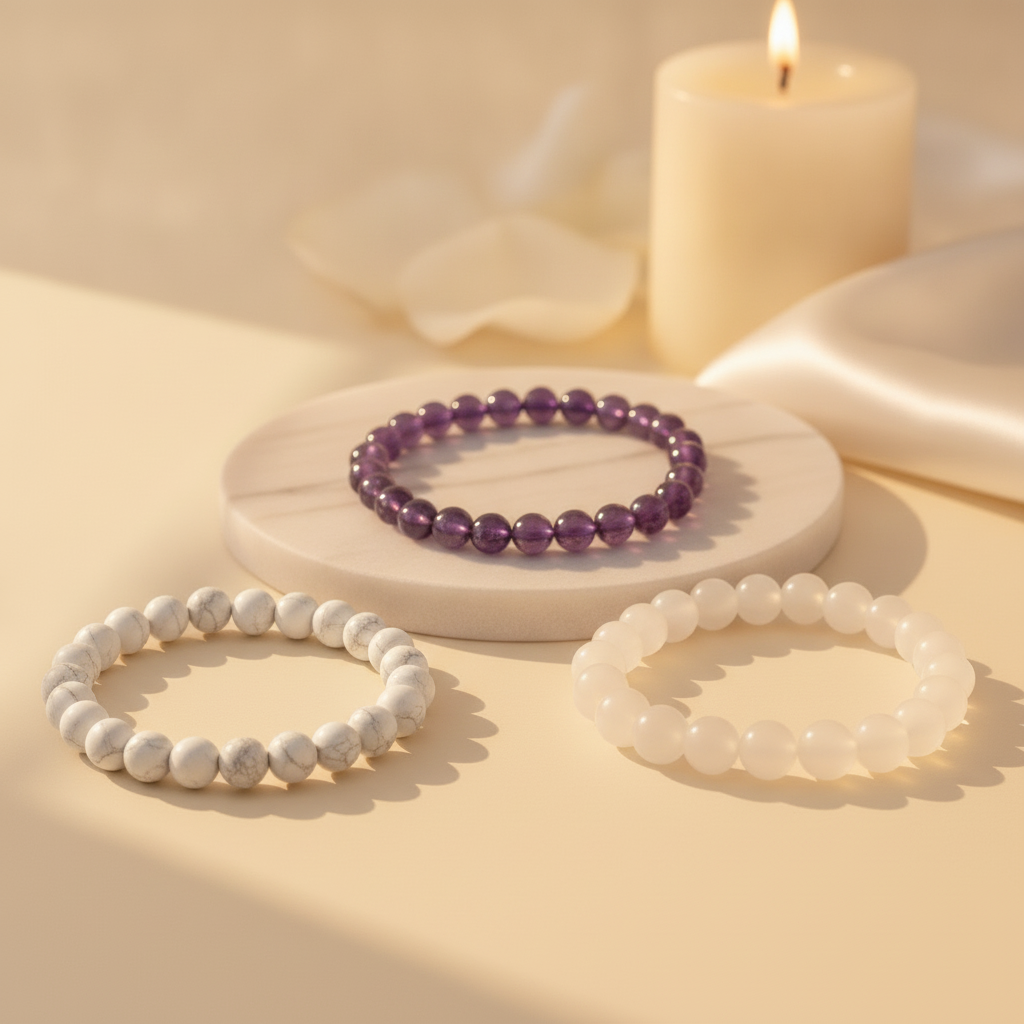 Deep Sleep Trio (Amethyst + Howlite + Moonstone)