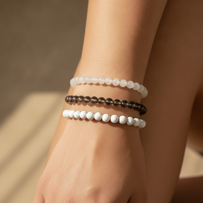 Inner Peace Trio (Howlite + Smoky Quartz + Moonstone)