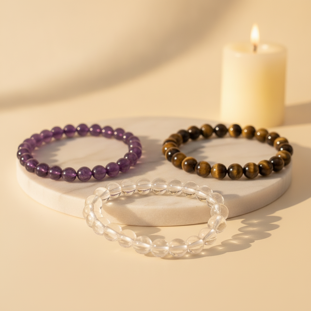 Laser Focus Trio (Clear Quartz + Amethyst + Tiger Eye)