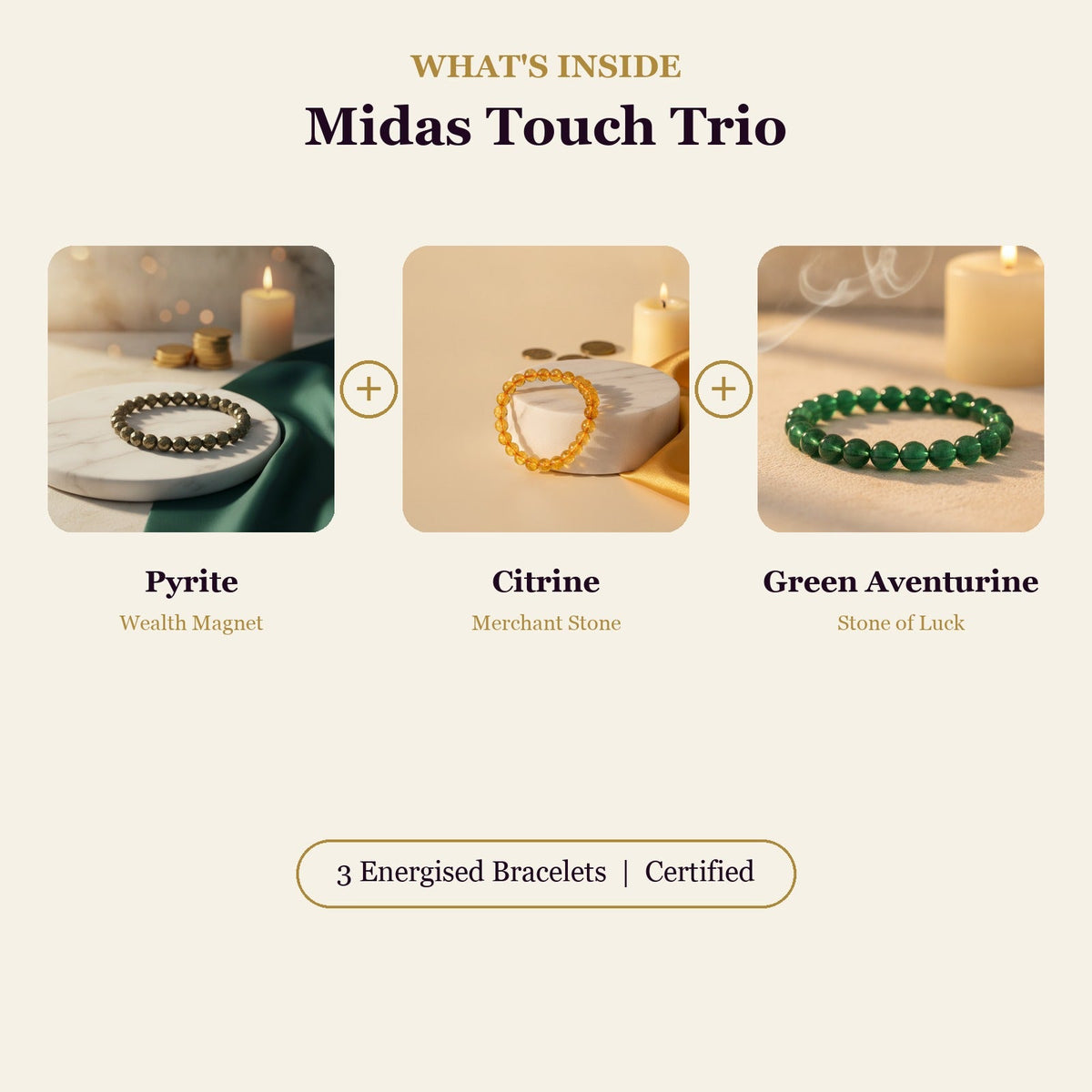 Midas Touch Trio (Pyrite + Citrine + Green Aventurine)