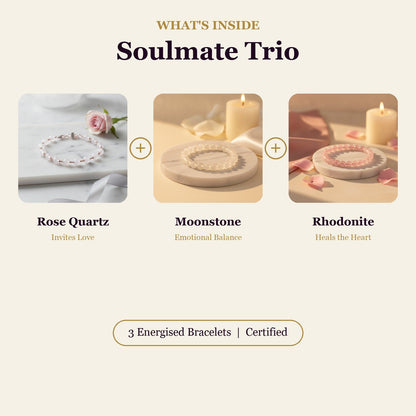 Soulmate Trio (Rose Quartz + Moonstone + Rhodonite)