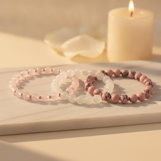 Soulmate Trio (Rose Quartz + Moonstone + Rhodonite)